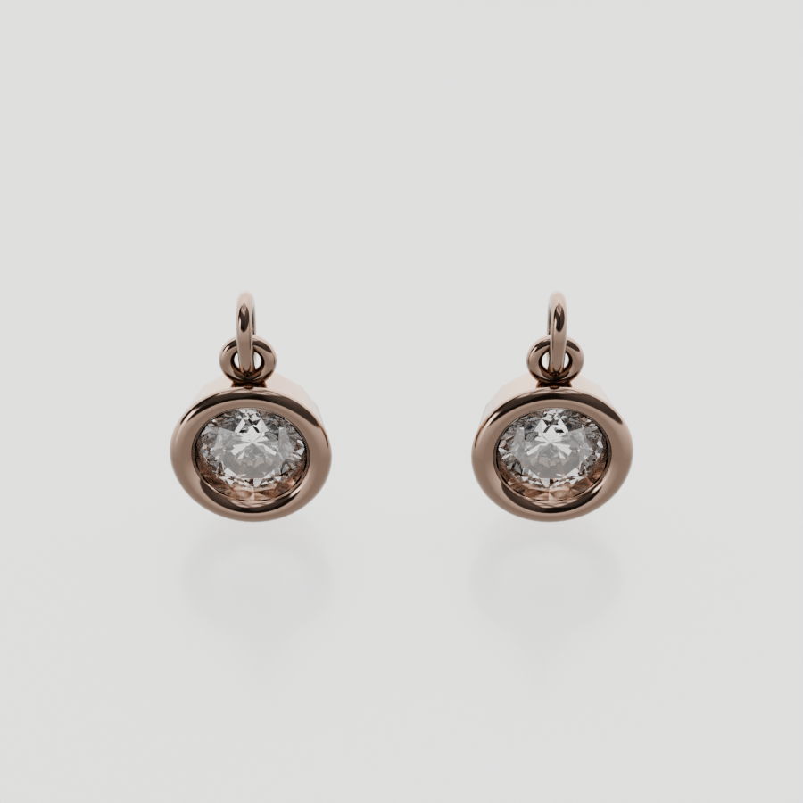 Round Diamond Bezel Drop Earrings - Rose Gold - Front