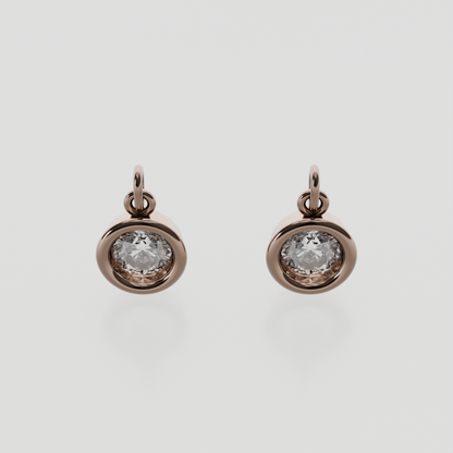 Round Diamond Bezel Drop Earrings - Rose Gold - Front