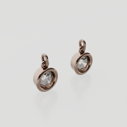Round Diamond Bezel Drop Earrings - Rose Gold - Left
