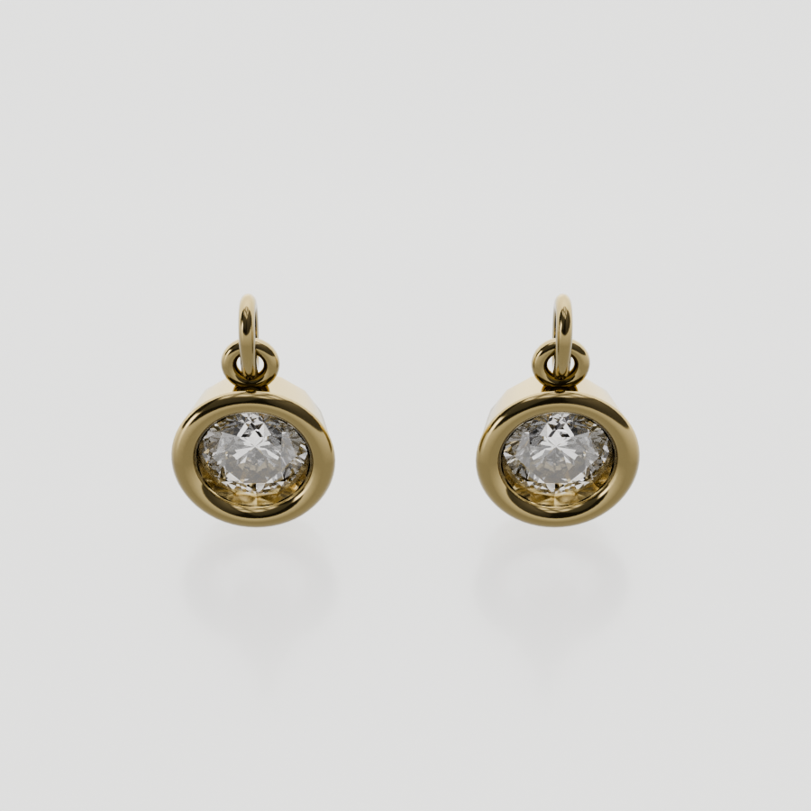 Round Diamond Bezel Drop Earrings - Yellow Gold - Front