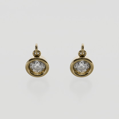 Round Diamond Bezel Drop Earrings - Yellow Gold - Front