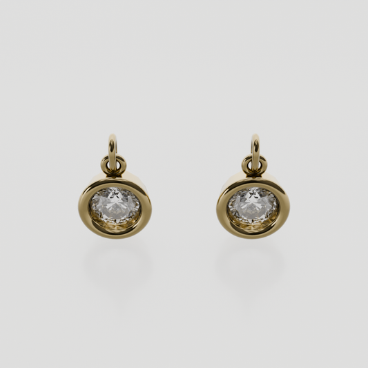 Round Diamond Bezel Drop Earrings - Yellow Gold - Front