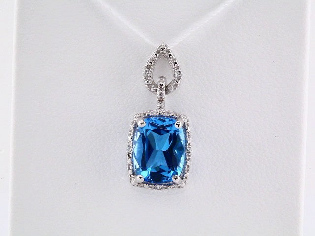 14K White Gold Natural Swiss Blue Topaz & .025 CTW Natural Diamond Pendant