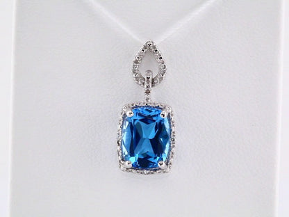 14K White Gold Natural Swiss Blue Topaz & .025 CTW Natural Diamond Pendant