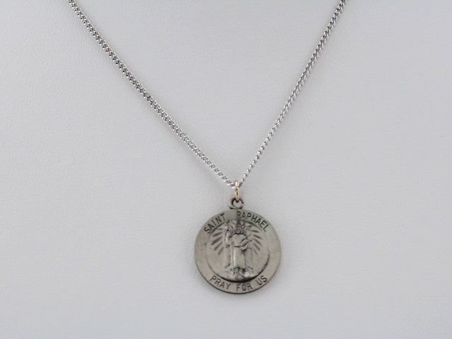 Sterling Silver Round St. Raphael 18" Necklace