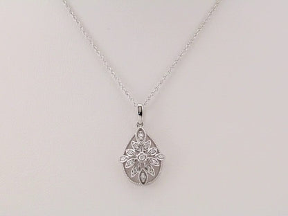 14K White Gold 1/6 CTW Natural Diamond Granulated Filigree 16-18" Necklace