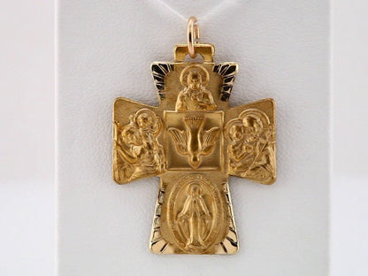 14K Yellow Gold 28x23. Four-Way Cross Medal