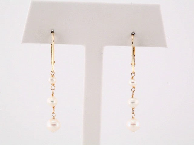 14K Yellow Gold Cultured White Freshwater Pearl Earrings, 5.4 mm x 37.9 mm
