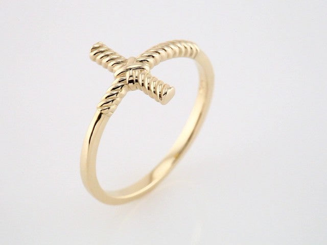 14K Yellow Gold Rope Sideways Cross Ring