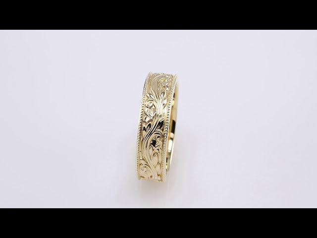Milgrain Edge Floral Flat Band, 4 mm, Style 2