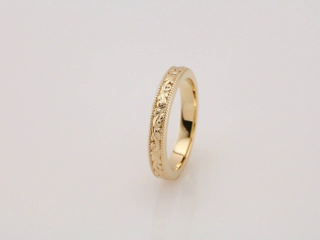 Milgrain Edge Floral Flat Band, 3.2 mm (51765)