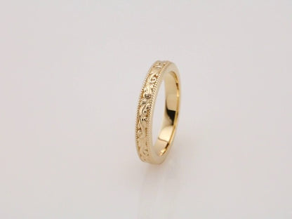 Milgrain Edge Floral Flat Band, 3.2 mm (51765)