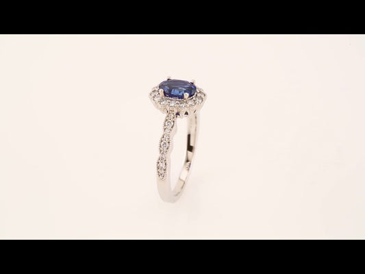 14K White Gold Lab-Grown Blue Sapphire & 3/8 CTW Natural Diamond Ring