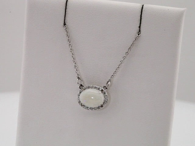14K White Gold Natural White Opal & .07 CTW Natural Diamond Halo-Style 16 1/2" Necklace