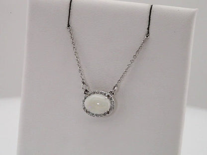 14K White Gold Natural White Opal & .07 CTW Natural Diamond Halo-Style 16 1/2" Necklace