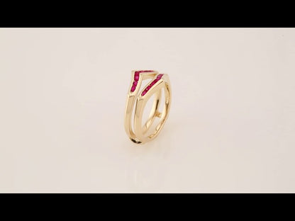 14K Yellow Gold Natural Ruby Ring Guard, Style 3