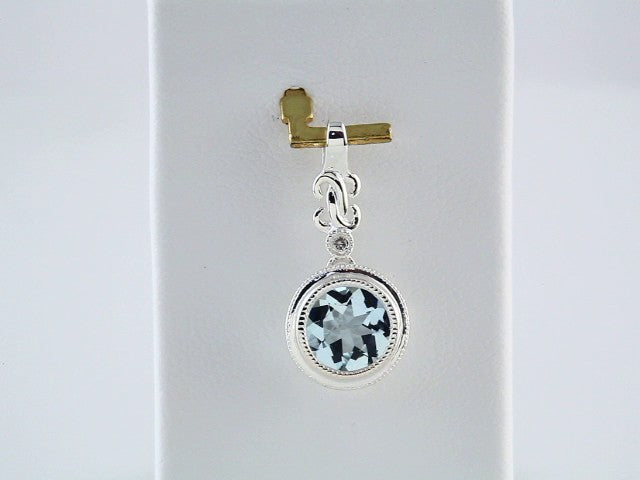 14K White Gold Natural Aquamarine & .01 CT Natural Diamond Pendant