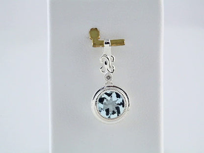 14K White Gold Natural Aquamarine & .01 CT Natural Diamond Pendant