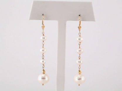 14K Yellow Gold Cultured White Freshwater Pearl Earrings, 9.9 mm x 60.5 mm