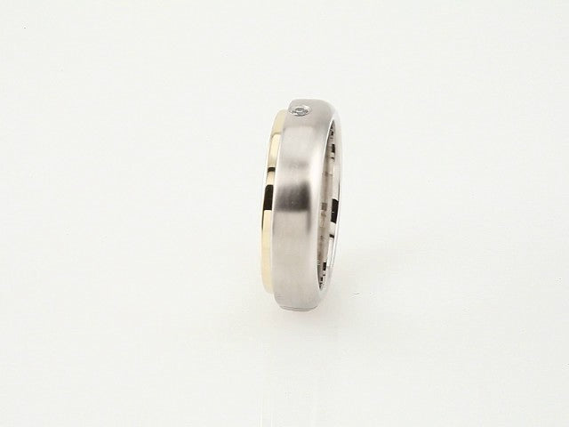 14K White/Yellow Gold .25 CT Natural Diamond Stepped-Edge Comfort-Fit Flat Band