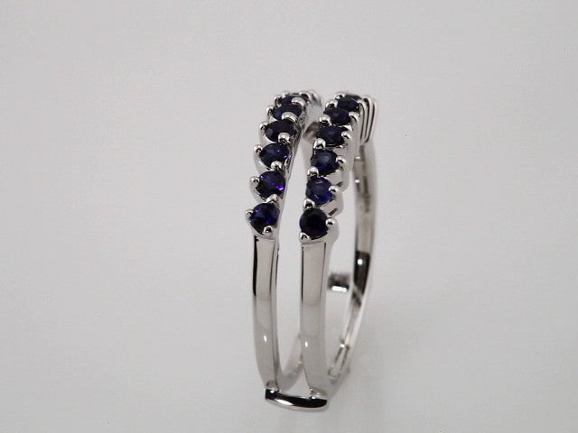 14K White Gold Natural Blue Sapphire Ring Guard