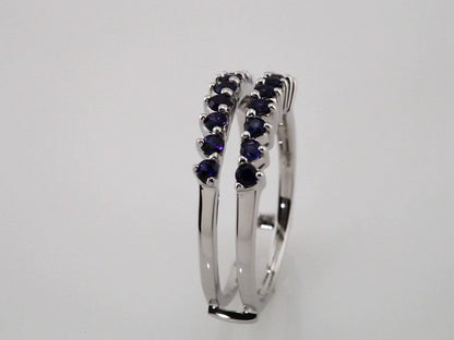 14K White Gold Natural Blue Sapphire Ring Guard