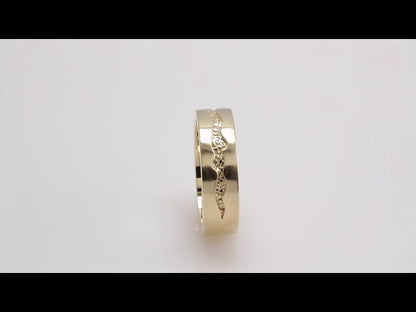 10K Yellow Gold Nugget Pattern Inlay Flat Band