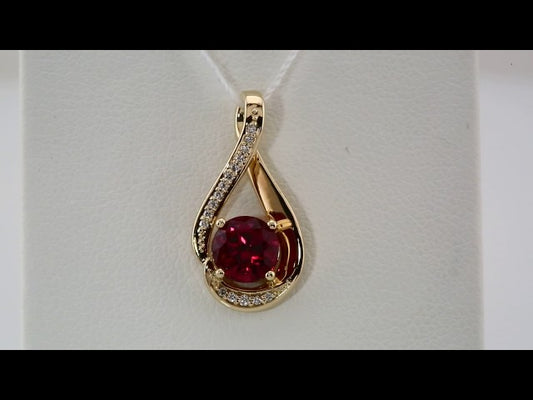 14K Yellow Gold Natural Rhodolite Garnet & .04 CTW Natural Diamond Pendant