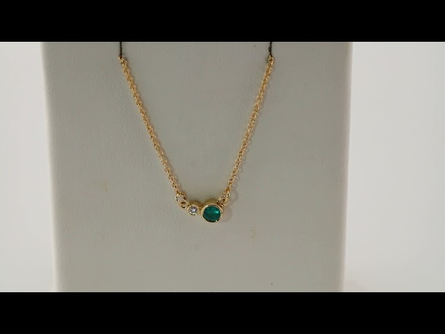 14K Yellow Gold Natural Emerald & .01 CT Natural Diamond 18" Necklace