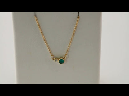 14K Yellow Gold Natural Emerald & .01 CT Natural Diamond 18" Necklace