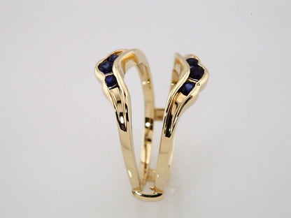 14K Yellow Gold Natural Blue Sapphire Ring Guard