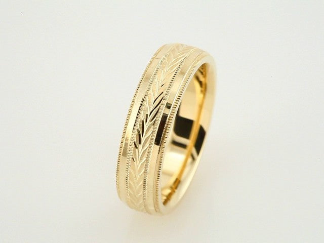 Milgrain Wheat Pattern Comfort-Fit Half Round Band
