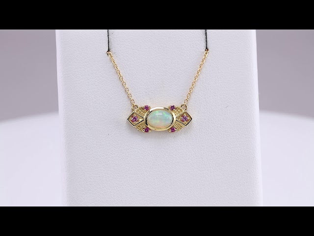 14K Yellow Gold Natural Ethiopian Opal & Natural Pink Sapphire Vintage-Inspired 18" Necklace