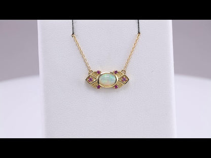 14K Yellow Gold Natural Ethiopian Opal & Natural Pink Sapphire Vintage-Inspired 18" Necklace