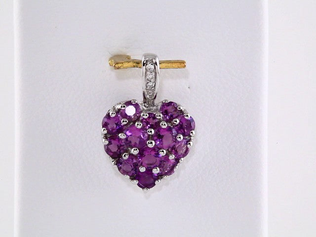 14K White Gold Natural Amethyst & .01 CTW Natural Diamond Heart Pendant