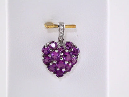 14K White Gold Natural Amethyst & .01 CTW Natural Diamond Heart Pendant