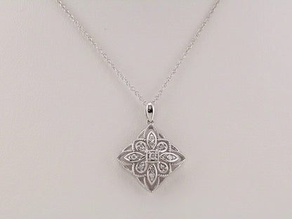 14K White Gold 1/10 CTW Natural Diamond Granulated Filigree 16-18" Necklace