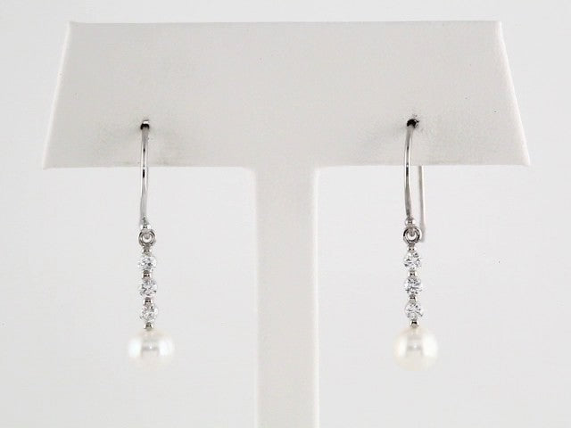 14K White Gold Cultured White Freshwater Pearl & 1/4 CTW Natural Diamond Earrings, 6 mm x 22.5 mm