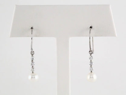 14K White Gold Cultured White Freshwater Pearl & 1/4 CTW Natural Diamond Earrings, 6 mm x 22.5 mm