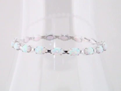 14K White Gold Lab-Grown White Opal Line 7" Bracelet