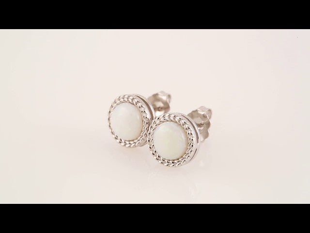 Platinum Natural White Opal Bezel-Set Leaf Earrings