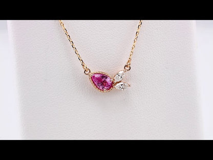14K Yellow Gold Natural Pink Sapphire & 1/6 CTW Natural Diamond 18" Necklace