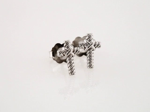 14K White Gold Rope Cross Earrings