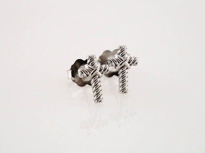 14K White Gold Rope Cross Earrings