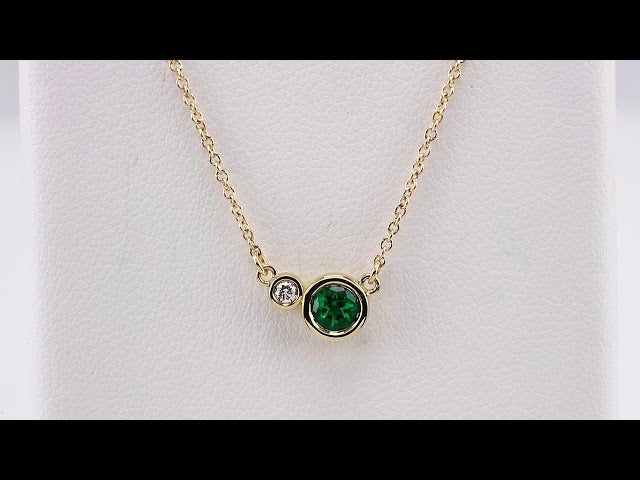14K Yellow Gold Natural Emerald & .01 CT Natural Diamond 18" Necklace
