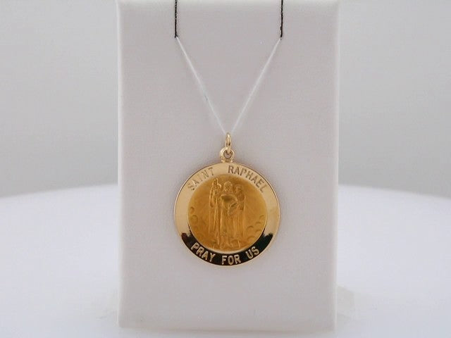 14K Yellow Gold Round St. Raphael Medal