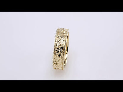 Milgrain Edge Floral Flat Band, 4 mm