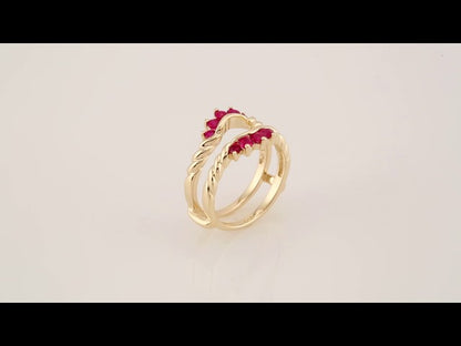 14K Yellow Gold Natural Ruby Ring Guard, Style 2