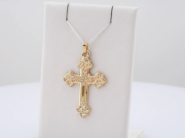 14K Yellow Gold 20x16 mm Hollow Cross Pendant
