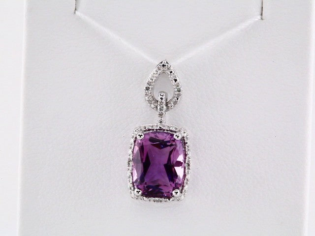 14K White Gold Natural Amethyst & .025 CTW Natural Diamond Pendant